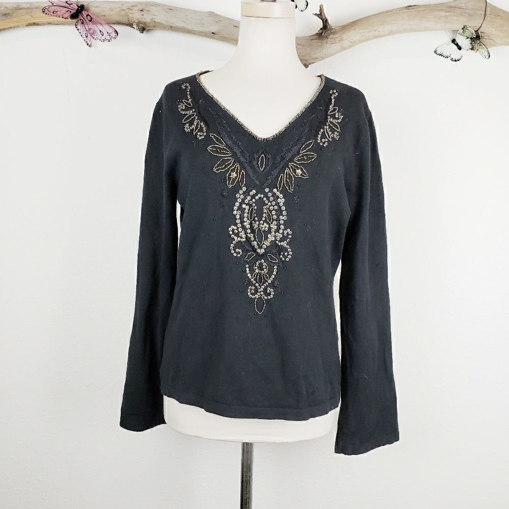 Alberto Makali black embroidered beaded sweater